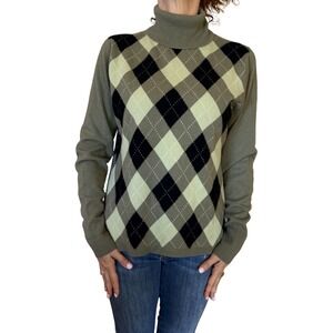 Randy Kemper Cashmere Sweater Argyle Turtleneck Green Preppy Y2K Academia Large